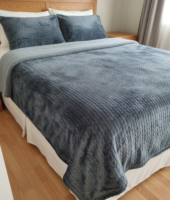 Kelo Living Reversible King Size Blanket Cover - Grey-Jacquard