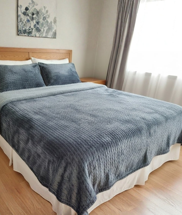 Kelo Living Reversible King Size Blanket Cover - Grey-Jacquard
