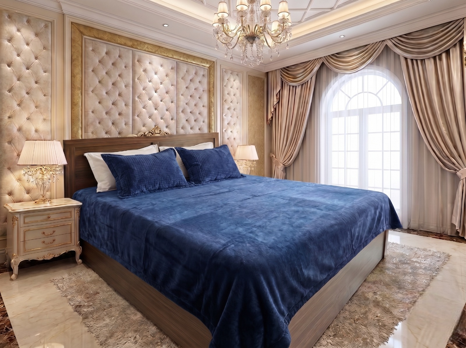 Kelo living Navy Blue Velvet Bedsheet