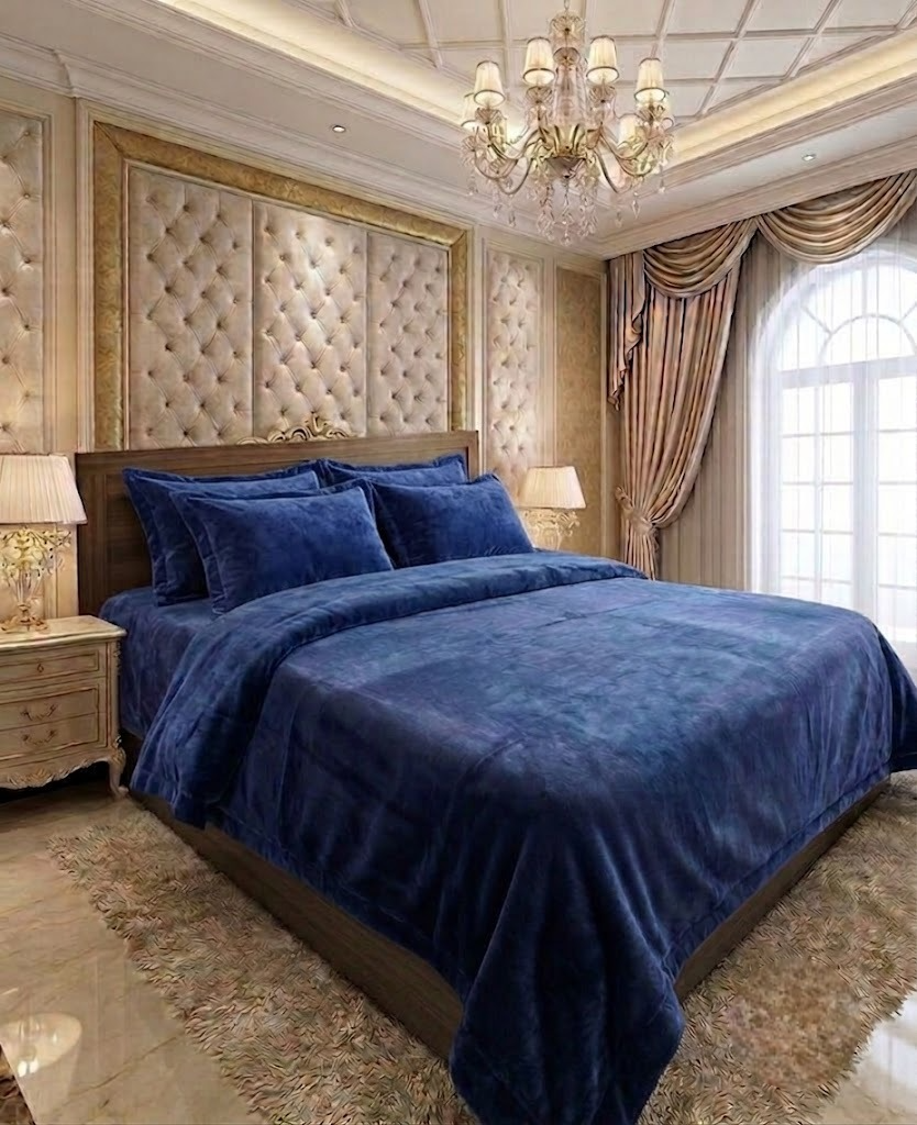 Kelo living Luxury Royal Blue Velvet Bedding Set
