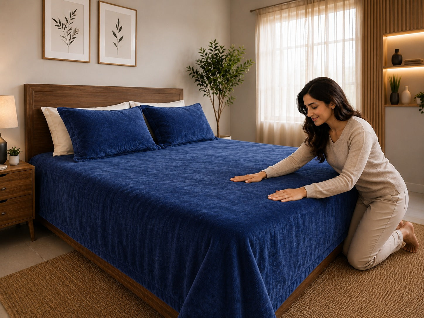 Kelo living Navy Blue Velvet Bedsheet